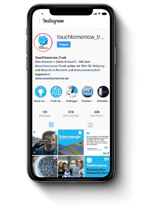 Mobile Ansicht des Touchtomorrow-Instagram-Accounts.