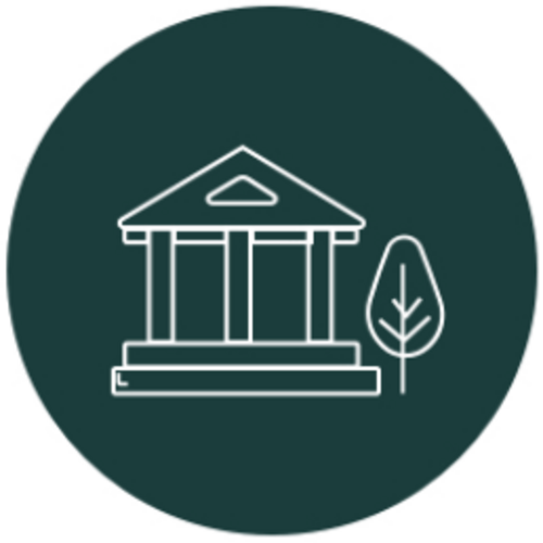 Icon mit einem klassizistischen Gebäude als Symbol für Staat und Wirtschaftspolitik