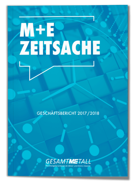 Grafik: IW Medien Cover des Geschäftsberichts des Arbeitgeberverbands Gesamtmetall 2017/2018.