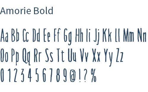 Hier wird eine Übersicht der verwendeten Schriftart 'Amorie Bold' gezeigt. Diese Schriftart wirkt wie von Handgeschrieben und passt somit gut zu dem Grafikstil der Seite.