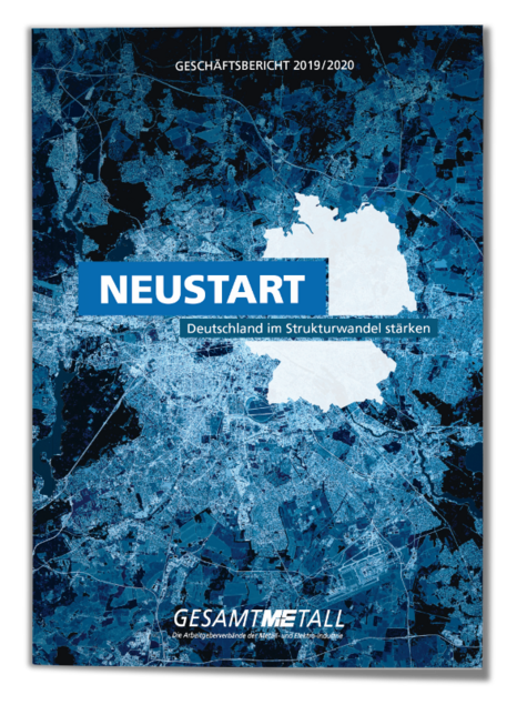 Grafik: IW Medien Cover des Geschäftsberichts 2019/20 des Arbeitgeberverbands Gesamtmetall.