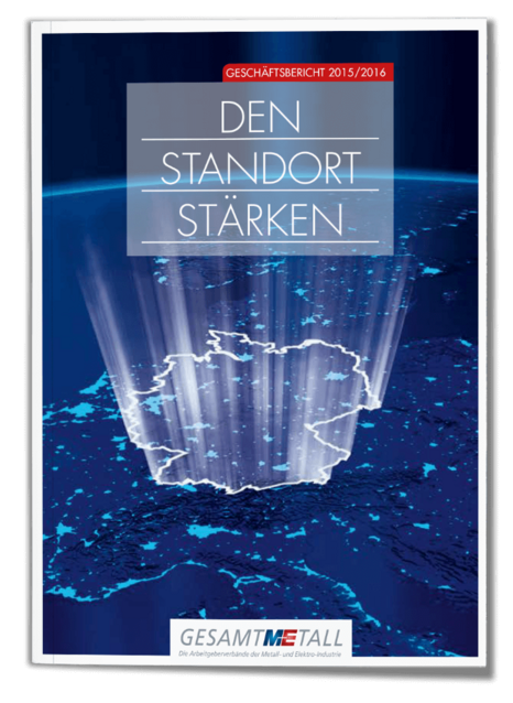 Grafik: IW Medien Cover des Geschäftsberichts des Arbeitgeberverbands Gesamtmetall 2015/2016.