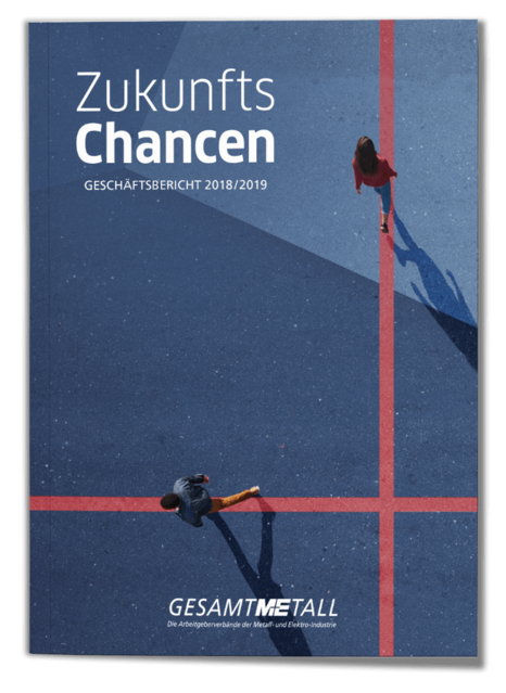 Grafik: IW Medien Cover des Geschäftsberichts des Arbeitgeberverbands Gesamtmetall 2018/2019.