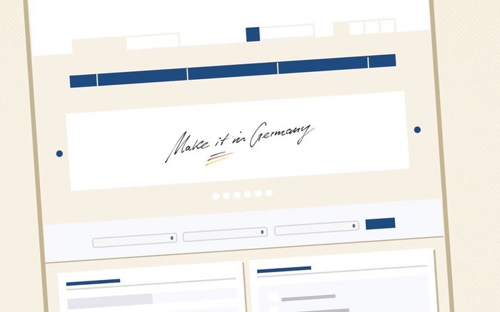Eine Illustration der Webseite Make it in Germany mit stilisierter Suche.