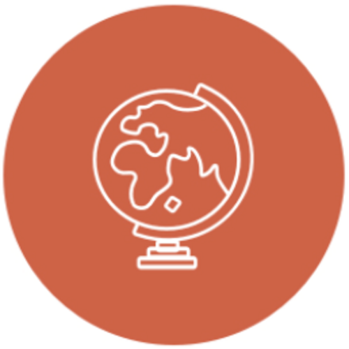 Icon mit einem Schulglobus als Symbol für Globalisierung und Europa.