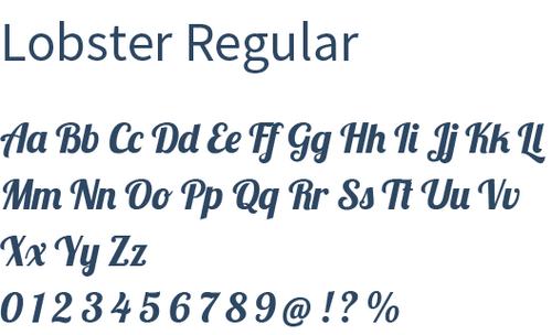 Buchstaben und Zahlen in der Schriftart Lobster Regular.